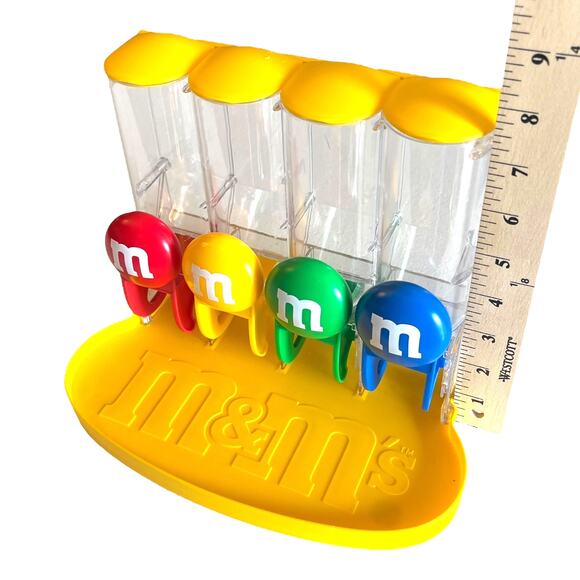 M&Ms World Four Tube CANDY DISPENSER 9x8x5 M&M Holder Food Storage Yellow +Tray - Picture 5 of 8